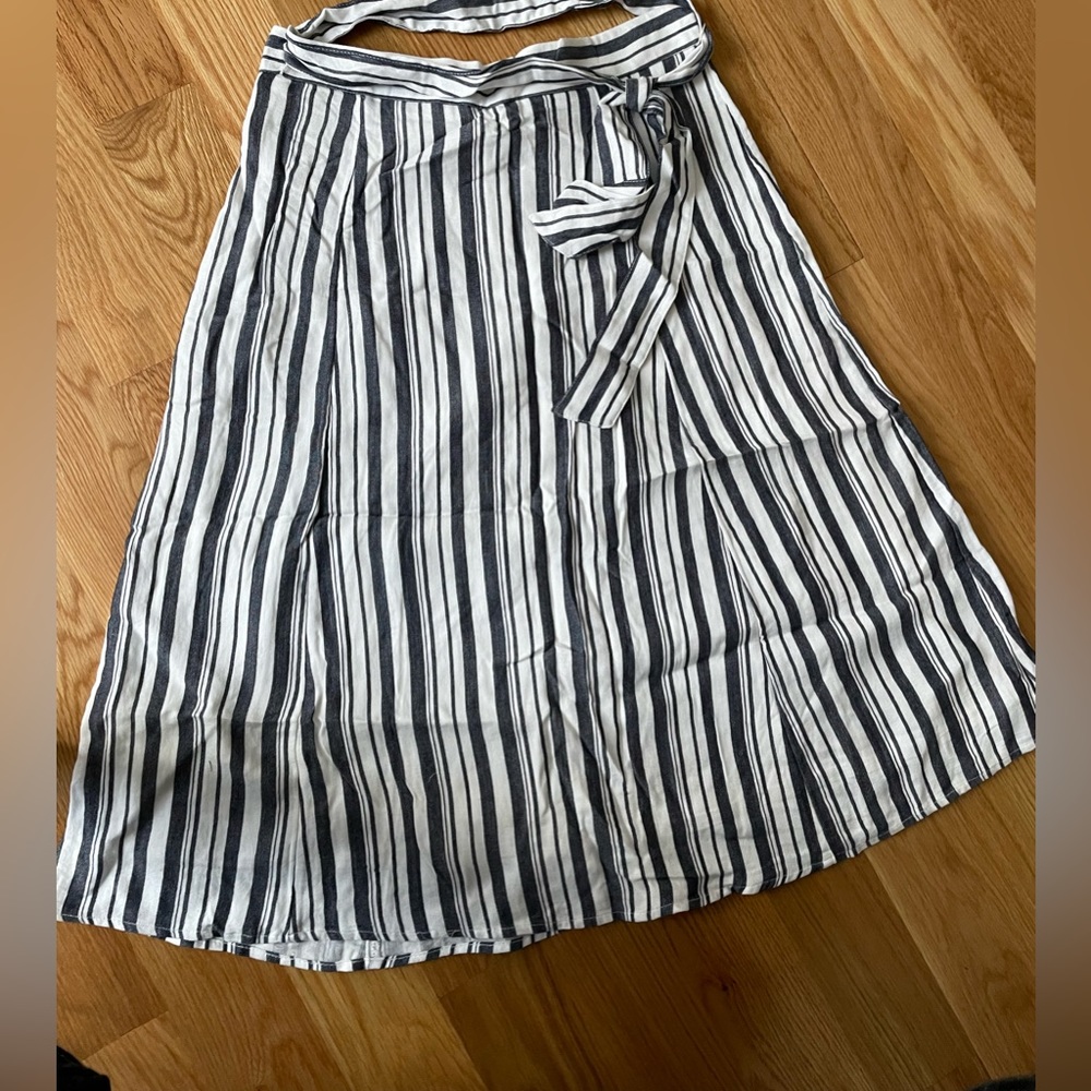 LOFT Striped Blue & White Skirt with Waist Tie- NWT